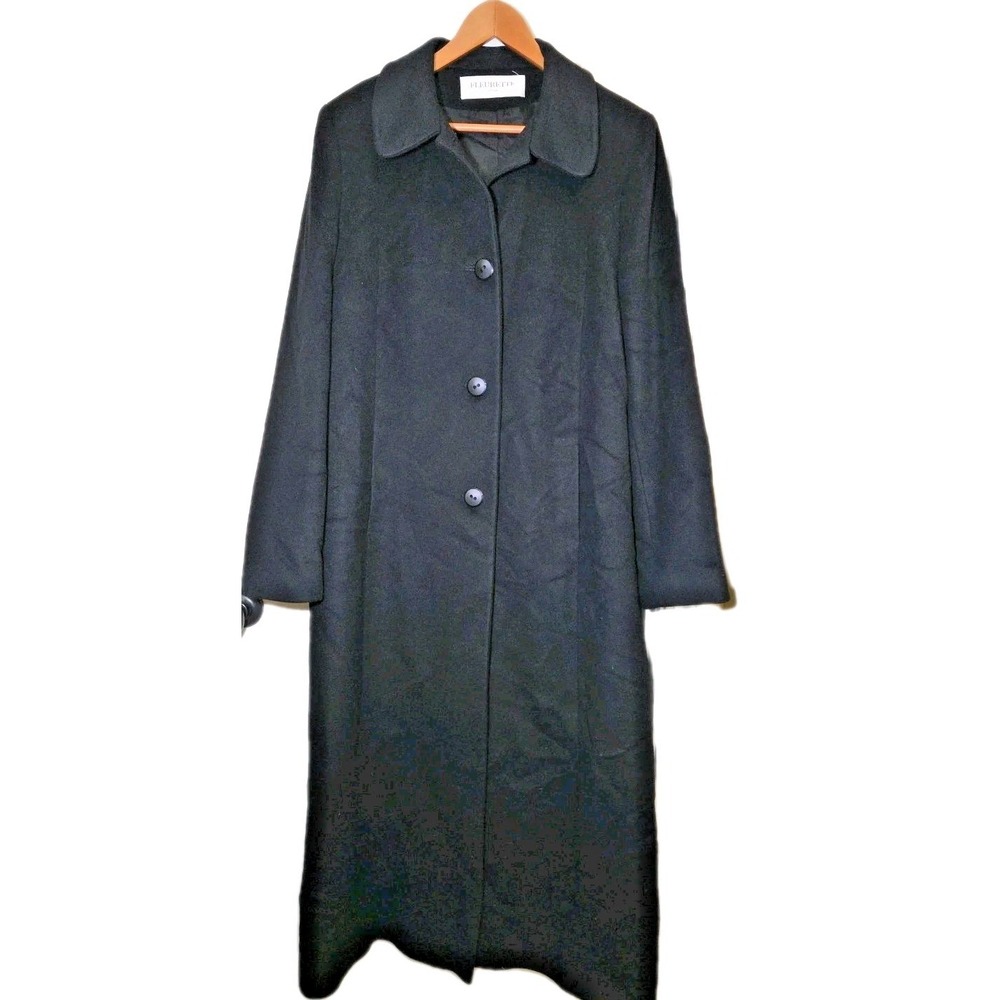 Fleurette Wool Cashmere Long Coat Sz 16‎ Preppy Minimalist Luxury Staple Classic